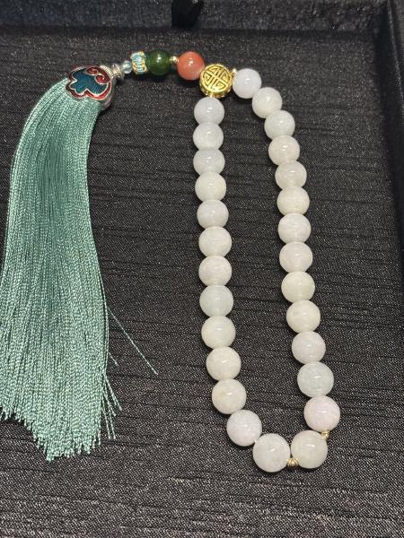 紫羅蘭翡翠珠串手鏈，珠子圓潤飽滿，配景泰藍流蘇，典雅大方